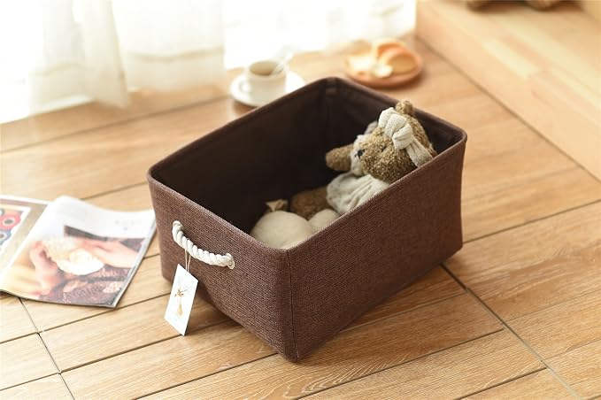 TheWarmHome Decorative Basket Rectangular Fabric Storage Bin Organizer Basket with Handles for Clothes Storage (Brown, Large-1Pack,15L*10.5W*8H) - Image 9