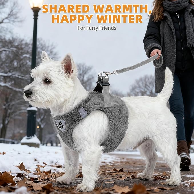 KOOLTAIL Plush Small Dog Harness and Leash Set, Warm Fleece No Pull Puppy Vest for Winter, Lightweight Reflective Step in Pet Harness for Medium Sized Dogs Boy Girl Outdoor Walking Cute Soft, Gray S - Image 7