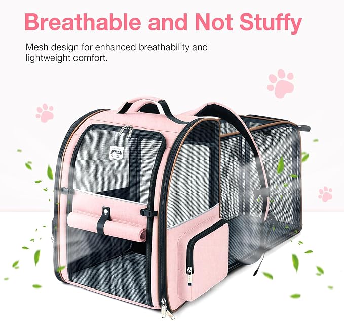 Large Cat Backpack Carrier Expandable Foldable Pet Carrier Backpack for Small Dogs Puppy Medium Cats Fit Up to 18 Lbs for Travel, Hiking,Pink - Image 3