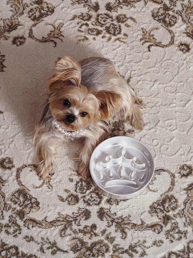 LE TAUCI Ceramic Slow Feeder Dog Bowls Small Breed, 0.6 Cups Dog Food Dish for Fast Eaters, Puzzle Bowl for Small Dogs and Cats,Crown Silver - Image 2