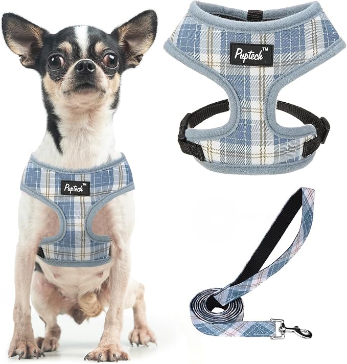 PUPTECK Small Dog Harness and Leash Set No Pull for XS XXS Sized Dogs Puppy | Escape Proof No Choke Pet Cat Adjustable Soft Padded Walking Vest by PUPTECK
