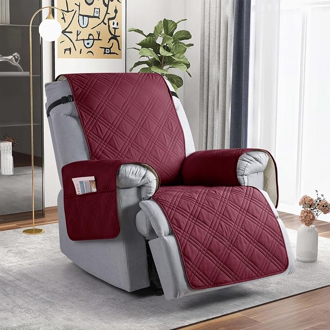 TAOCOCO 100% Waterproof Recliner Chair Covers, Non Slip Recliner Covers for Recliner Chair with Pocket, Washable Reclining Chair Cover Furniture Protector for Kids,Dogs(22'', Wine) - Image 8
