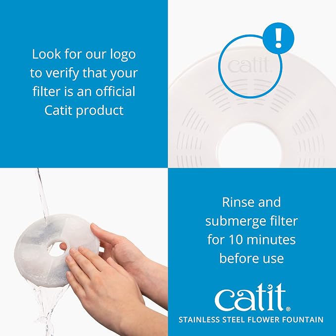 Catit Stainless Steel Flower Fountain with Triple Action Filter, Cat Drinking Water Fountain, 3 L (Pack of 6) - Image 7
