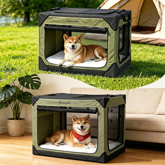 42" L Collapsible Dog Crate for Extra Large Dogs, XL Soft Pet Crate with 4-Door Mesh, Portable Dog Kennel for Travelling, Green - Image 7