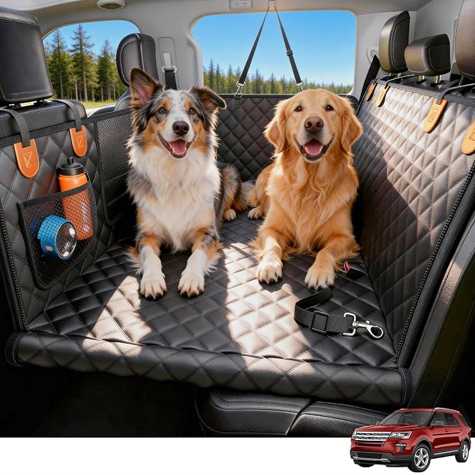Wigoo Dog Car Seat Cover for Back Seat, Hard Bottom Support, Anti-Scratch | 450lbs Support Waterproof Dog Hammock for 1–4 Medium Dogs, Backseat Protector, Car Bed Extender for Truck/SUV, Size-L, Orange by wigoo
