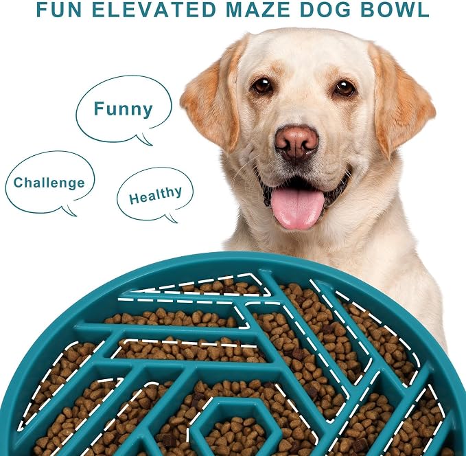 TOBYTO Slow Feeder Dog Bowls Large Medium Breed,Anti-Choking Slow Eating Dog Food Bowl,Non Slip Pet Slower Food Feeding Bowls Large Puzzle Slow Feeder Bloat Stop Maze Dog Dishes,Dark Green - Image 3