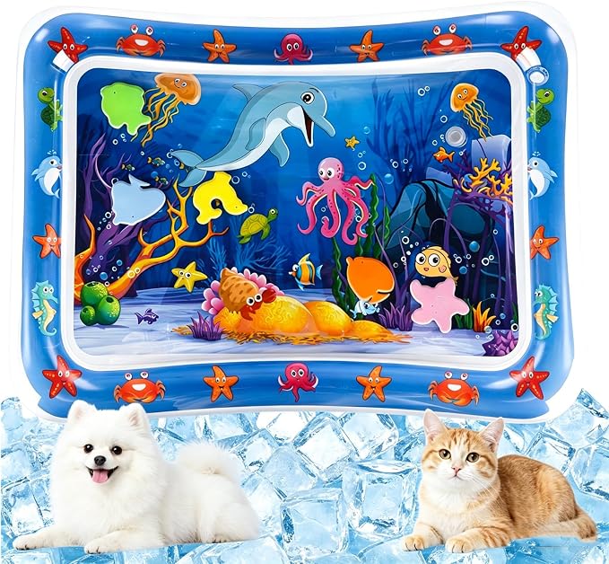 2026 Upgraded Thickened Cat Water Sensory Play Mat, Anti-Scratch Leak Proof Cooling Pad with Floating Fish Toy, Interactive Hunting Exercise Mat for Indoor Cats by OFIGAS
