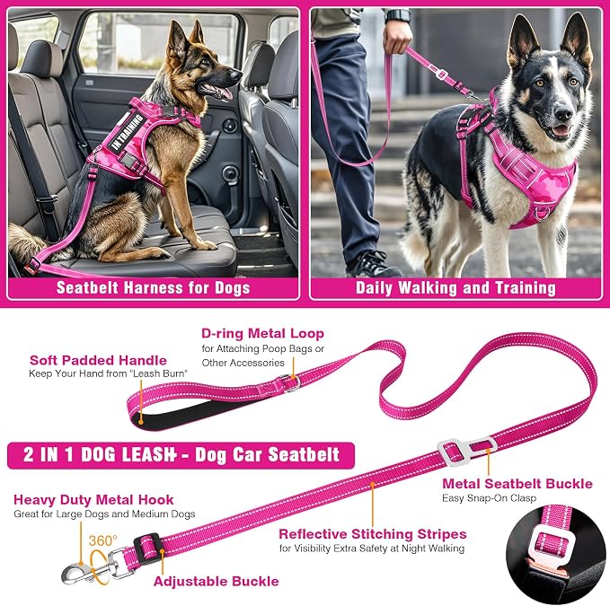 Tactical Service Dog Vest and Leash Set with 10 Patches Camo Pink S | Adjustable No Pull Service Dog Harness for Small Sized Dog with Dog Seat Belt,Reflective Easy Walk for Training Hiking - Image 4