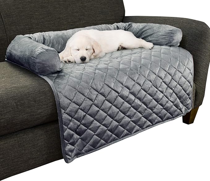 Couch Cover for Dogs - 35x35 Pet Furniture Protector with Memory Foam Neck Bolster, Quilted Fabric, and Water-Resistant Base Layer by PETMAKER (Gray) by PETMAKER
