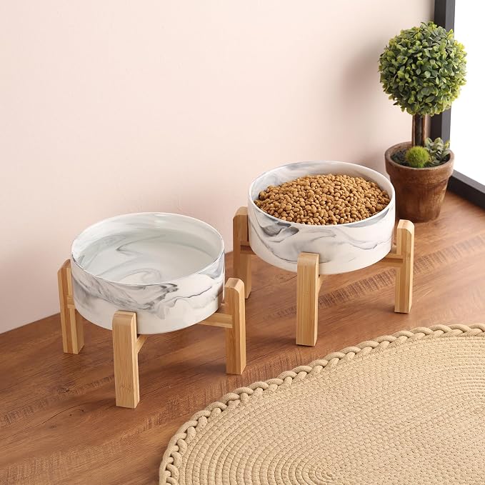 Raised/Elevated Ceramic Dog Bowl for Medium Large Sized Breeds,Large Dog Food Water Bowl with Stand,8 in Non Slip Heavy Weighted 1800ml/ 7.6 Cups/60 OZ Marble Grey - Image 6