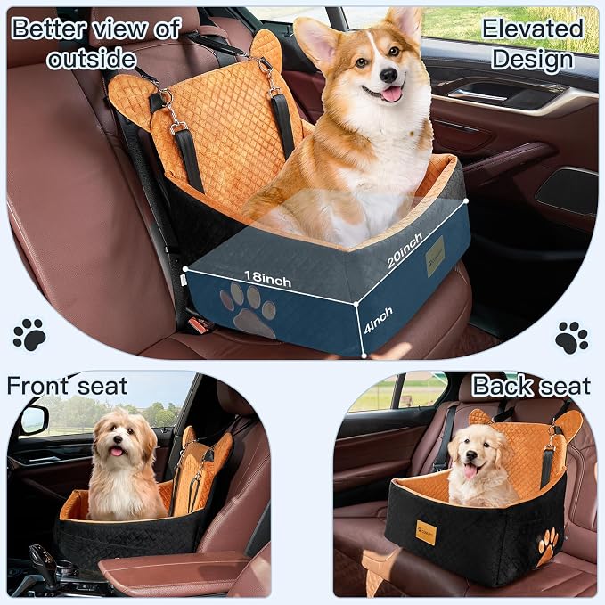 Dog Car Seats for Small/Medium Dogs up to 33lbs(Brown Black). | Car Seat for Dogs, Waterproof Washable, 2 Safety Belts, Non-Slip Base, Storage Pocket, Car Front/Rear Travel, Outdoor Dog Bed - Image 2