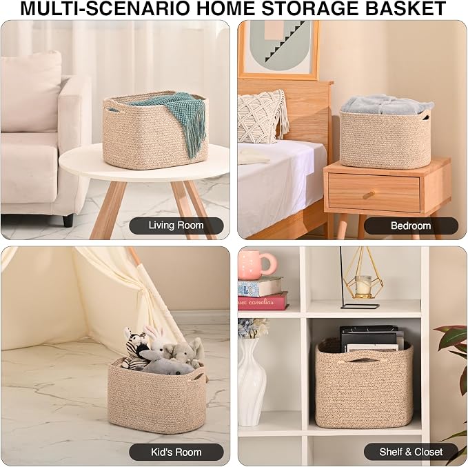 ICERZCZ Woven Cotton Rope Storage Basket for Organizing, Cute Decorative Baskets for Gifts Empty, Organizer Bins for Dog Toy, Baby Laundry, 17“×13”×9.5“, Brown - Image 4