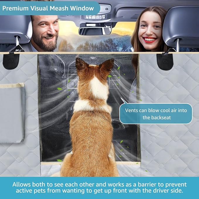 Lassie Dog Car Seat Covers for Back Seat with 2 Seat Belts, Universal Fit | Triple-Layer Waterproof Armor,Premium Visual Mesh Window,Non-Toxic Anti Slide Silicone Base,Rugged Protection,Easy Removal - Image 2