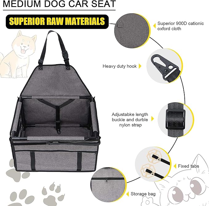 GENORTH Dog Car Seats for Small and Medium Dogs,Portable Puppy/Pet Car Booster Seat with Clip-On Leash and Mesh Window for Pet Up to 20 lbs - Image 4