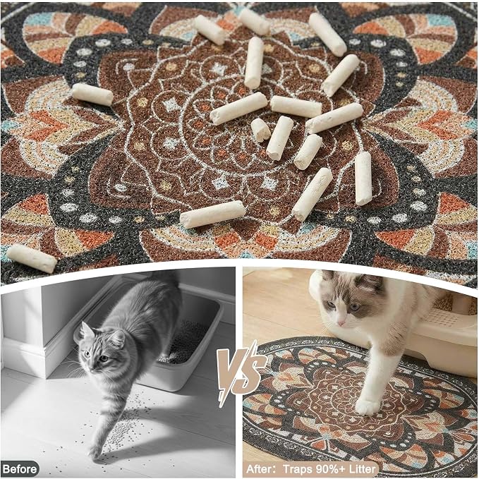 Bienbee Cat Litter Mat, 33" x 22" Dense Trapping Mesh for Litter Boxes | Litter Box Mat with PVC Mesh, Waterproof &Urineproof, Non-Slip Grip, Soft On Kitty Paws and Easy to Clean to Protect Floor - Image 2