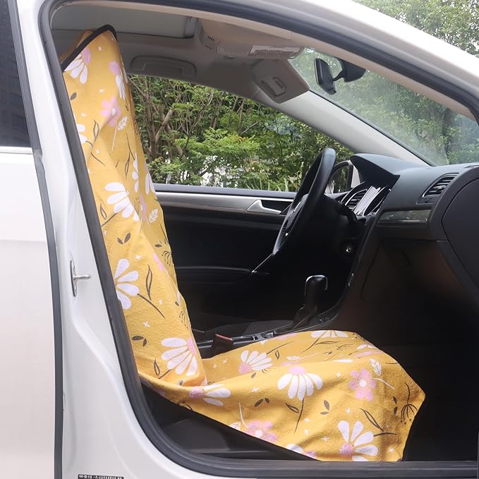 Car Seat Cover Protector Front Seats,for Gym Workout,Running,Swimming,Beach and Hiking,Waterproof Sweat Towel Bucket Seat Covers for Cars SUV Trucks (Chamomile and Yellow, 2Pcs) - Image 6