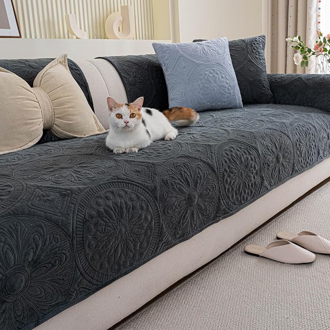 Couch Covers for Sofa, Flower Couch Cover for Dogs, Bohemia Sofa Covers Washable, Anti Slip Furniture Protector Covers for L Shaped(1pc, Dark Grey, 35.4"x 82.7") by MDSASFD