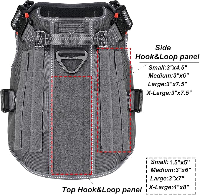 ICEFANG Tactical Dog Harness for X-Large Dogs,Reflective No Pull Dog Vest | with Control Handle,Adjustable,Front Hook,2 Leash Clips,Soft Padded,MOLLE Panel,Grey,X-Large - Image 3