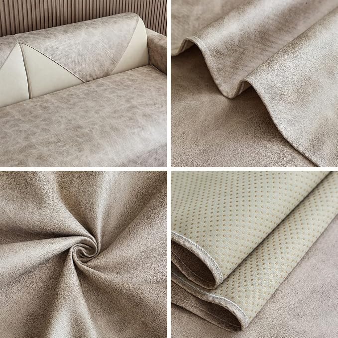 vctops Vintage Leather Look Sofa Cover Water Resistant Non-Slip Sectional Couch Cover Sofa Slipcover for Dogs, Children, Pets Furniture Protector (Beige,43"x43") - Image 5