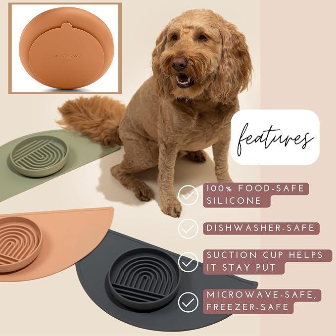 Should We Go? Slow Feeder Dog Bowls - Medium Size Silicone Slow Eating Dog Bowl for Puppies & Dogs with Suction Cup -Dishwasher-Safe, Lick Mat Design, Reduces Gulping,for All Breeds,7.5”x1.5”- Tan - Image 4