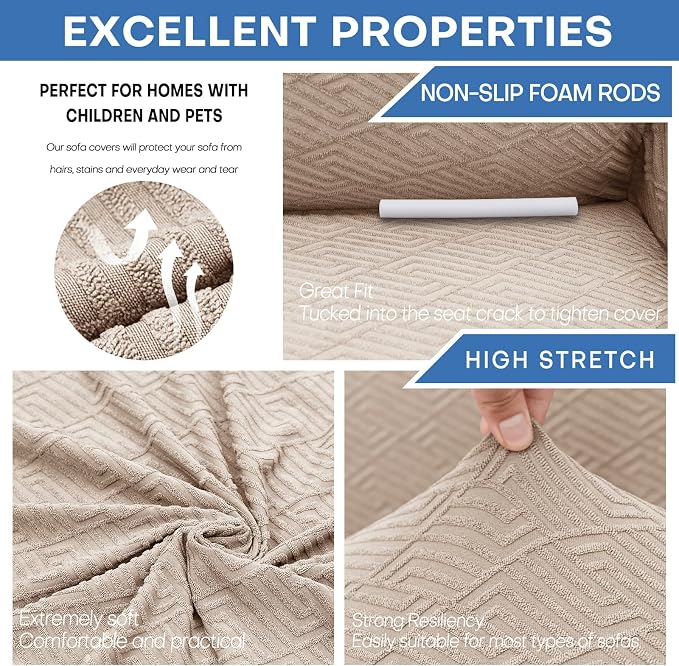 XINEAGE Stretch Jacquard Loveseat Cover, Non Slip Sofa Slipcover for Dog | High-Stretch Fabric. Wear-Resistant, Pet Friendly. Easy Install & Washable for Living Rooms, Offices.Khaki - Image 5
