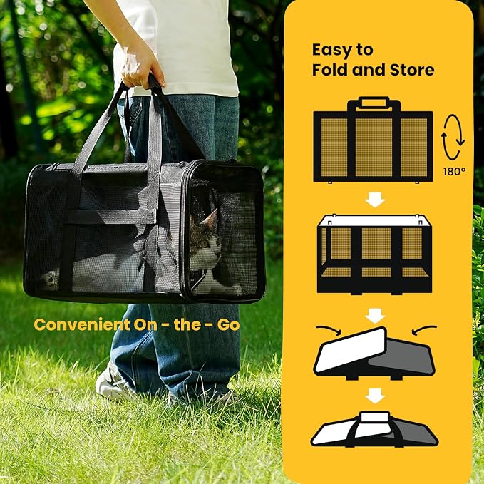 Conlun Cat Carrier Bag,Soft-Sided Pet Carriers for Dogs with 4-Sided Mesh,Airline Approved Cat Transport Carrier for Small&Medium Cats Kitten Puppy Up to 15Lb,Collapsible Cat Travel Carrier-M,Black - Image 7