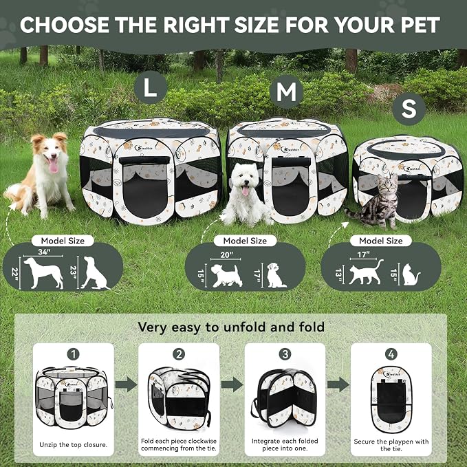 Siedihit Dog Cat Playpen, Puppy Pet Playpen Indoor for Small Dog Crate Tent | Cage Outdoor, Portable Pop Up Dogs Enclosure Kennel with Carrying Case for Dogs/Cats/Rabbits (Cute, Small) - Image 9
