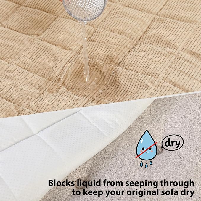 Fixwal Waterproof Corduroy Dog Couch Cover, 27.6" x 70.9", Coffee | Integrated TPU Barrier, Non-Slip Backing, Machine Washable, Pet Friendly, Easy Clean Pet Hair, Soft Sofa Cushion Protector - Image 4