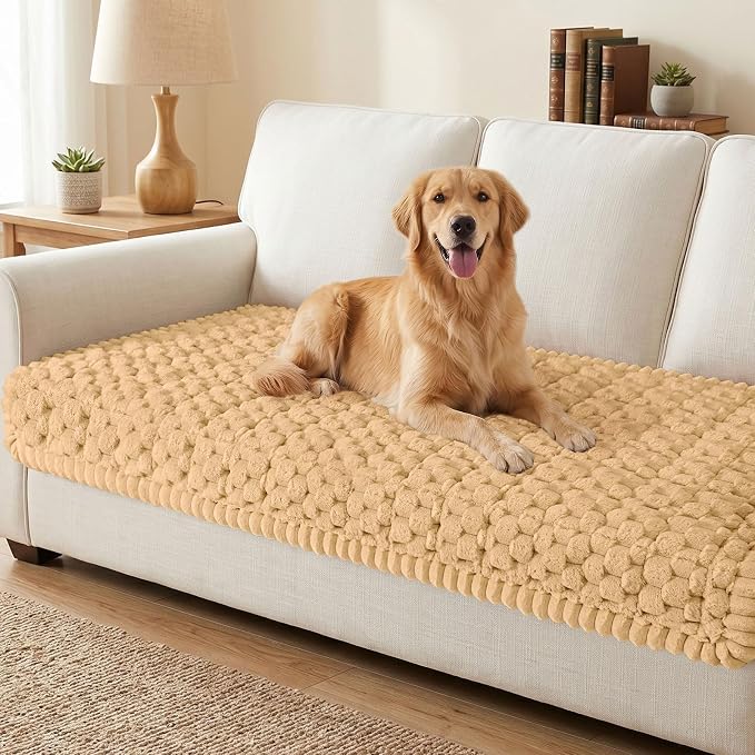 Smiry Non Slip Couch Covers for Dogs, Scratch Resistant Pet Sofa Protector | Machine Washable Soft Fuzzy Thick Furniture Cover for Sofa Loveseat Sectional Large Dogs, Camel, 35.4" x 95" by Smiry