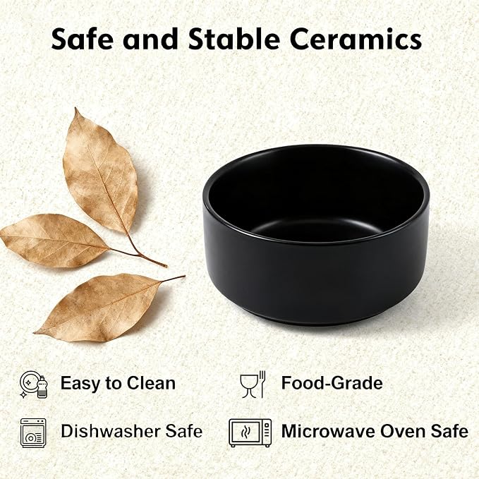 Elevated/Raised Ceramic Dog Bowl with Bamboo Stand,8 inch 7.6 Cups Non-Slip Heavy-Weighted Single Pet Dish, Reduces Neck Strain Black - Image 5