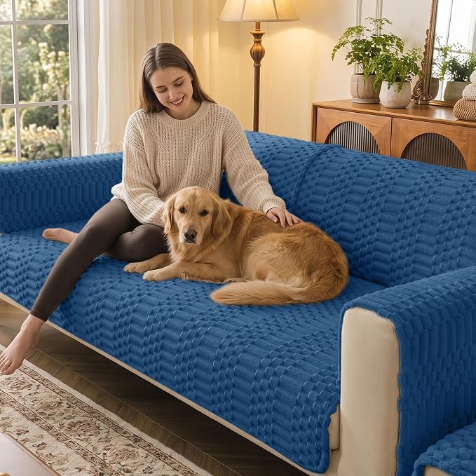 Smiry Waterproof Couch Covers for Dogs Washable, Non Slip Pet Sofa Cover | Plush Scratch Resistant Flannel Furniture Protector for Dogs, Navy, 27.6" x 27.6", 2 Pack - Image 2