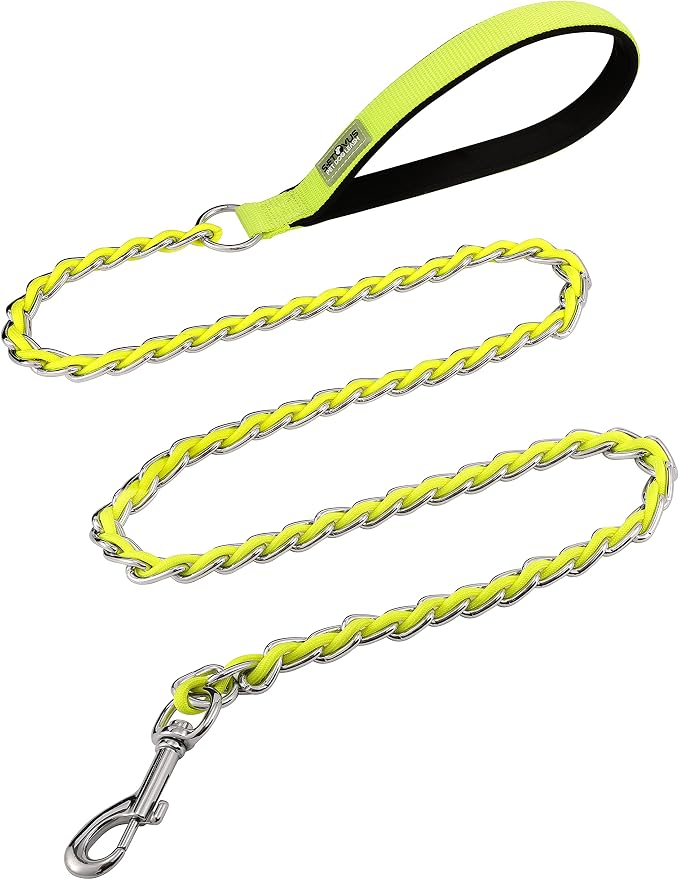 S-ETOVUS-Chain Dog Leash, Bite-Proof Metal Leash, with Padded Handle | Three Sizes 7.25FT/5.2FT/4FT, Woven From Nylon Rope And Chain, Durable And Bite-Resistant, Comfortable With Padded Handles by S-ETOVUS