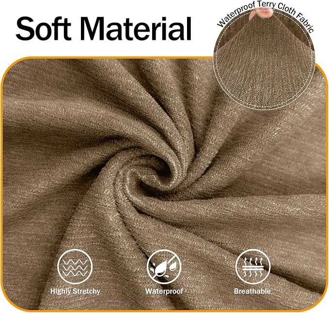 Waterproof Stretch Spandex Loveseat Couch Cover - Non-Slip Soft Sofa Slipcover with Elastic Bottom, Washable Leakproof Furniture Protector for Kids, Pets, Dogs & Cats (Loveseat, Brown) - Image 5