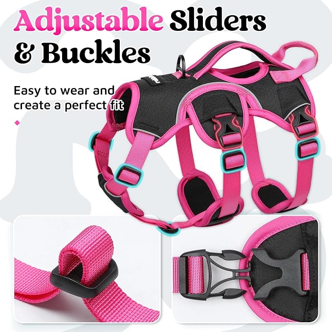 rabbitgoo Escape Proof Dog Harness for Small, No Pull with Lift Handle | No Escape, Full Soft Padded, Reflective Adjustable Vest, Leash Clip for Walking Hiking Training, Rose & Black, Small - Image 6