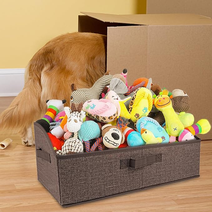 COWOSO Foldable Dog Toy Basket with 3 Handles, Pet Storage Box, Dark Brown | Portable Pet Toy Organizer for Dog Toys & Accessories, Low Front Design, Waterproof Collapsible Storage Bin for Living Room - Image 5