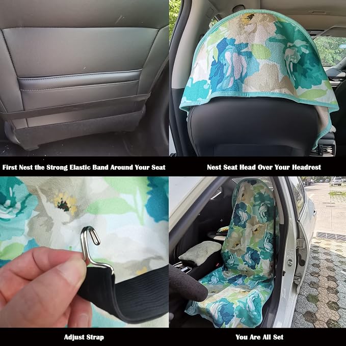 Car Seat Cover Protector Front Seats,for Gym Workout,Running,Swimming,Beach and Hiking,Waterproof Sweat Towel Bucket Seat Covers for Cars SUV Trucks (Chrysanthemum, 2Pcs) - Image 4