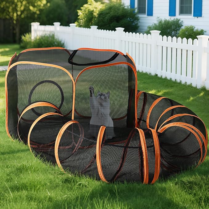 Outdoor Cat Enclosure with Circle Tunnel for Kitten Kitty Run - Portable Cat Playpen Tent Outdoor Indoor Pet Tent for Outside Small Animals - Image 7