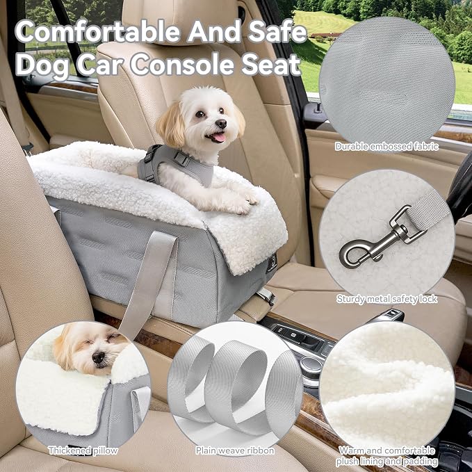 Center Console Dog Car Seat for Small Dogs Under 12 lbs – Secure Booster Seat with Safety Tether, Fits Most Cars & SUVs, Soft Washable Cushion, Portable Carrier Ideal for Pet Travel - Image 4