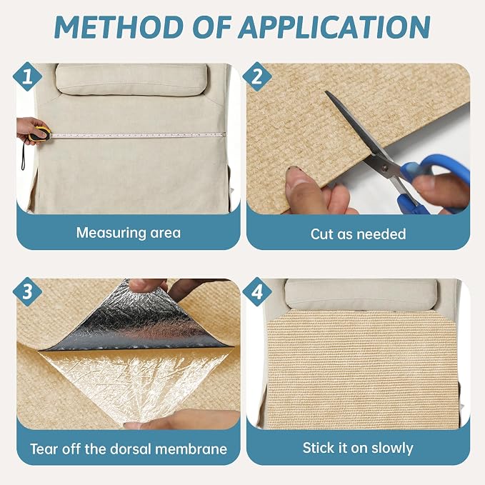 Heavy Duty Cat Scratch Mat for Couch (Khaki, 39.3" x 15.8") | Self-Adhesive Trimmable Cat Scratcher Carpet, Furniture Protector & Climbing Pad for Cats, Sofa, Door & Cat Tree - Image 4