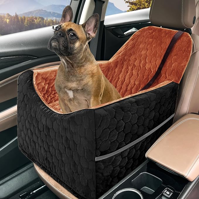 Dog Car Seat for Small/Medium Dogs, Memory Foam Dog Booster Seat, Travel Safety Per Car Seat with Washable Removable Cover, Storage Pockets for Dogs up to 35 lbs (Black/Red Brown, Small) by Qualityproductsqualityservice