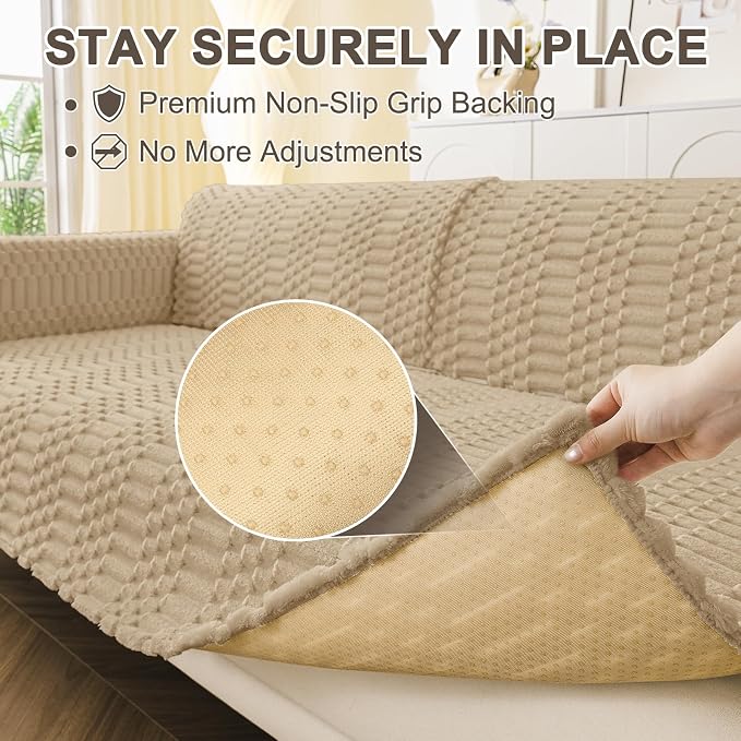Smiry Waterproof Couch Covers for Dogs Washable, Non Slip Pet Sofa Cover | Plush Scratch Resistant Flannel Furniture Protector for Dogs, Khaki, 36" x 47" - Image 4