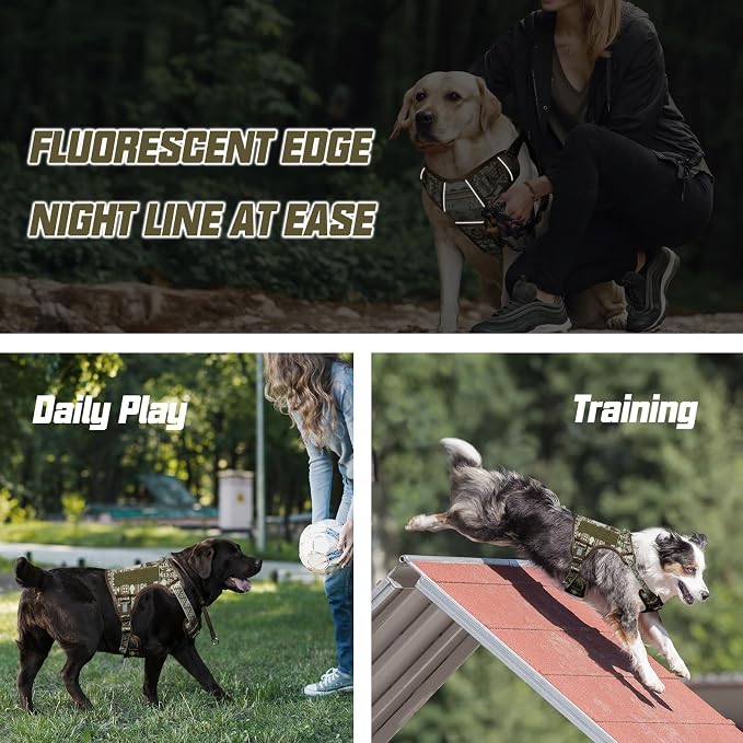 AUROTH Tactical Dog Harness for Large Dogs, Heavy Duty No Pull Pet Vest | Easy Control Handle, Adjustable, Reflective, Military K9, for Doberman Husky Walking Hunting Hiking, Bohemia Green, X-Large - Image 6