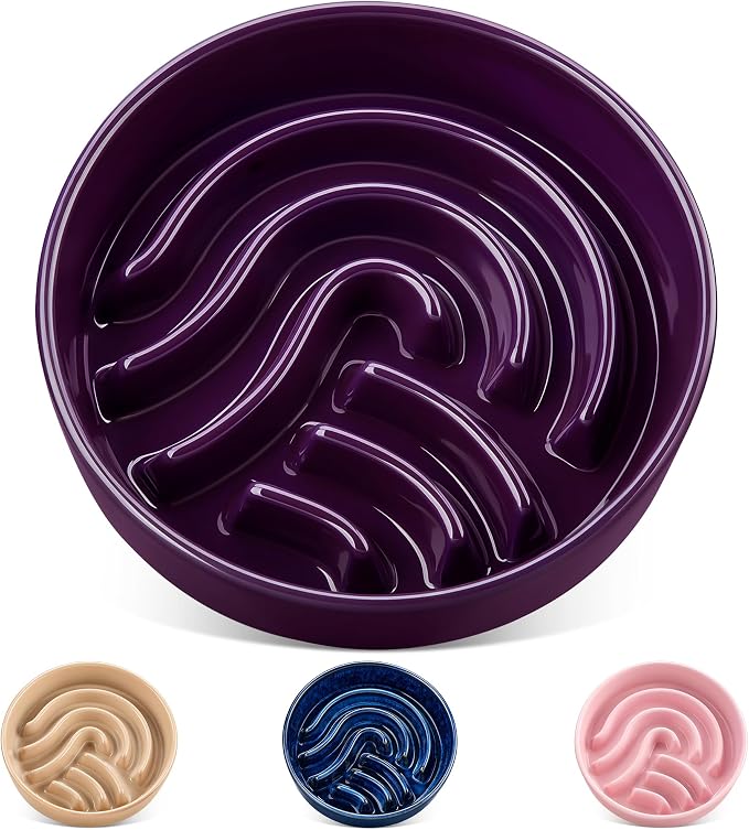 vancasso Slow Feeder Dog Bowl, 3 Cup Ceramic Slow Feeding Food Dish for Large Breed, Puzzle Dog Food Bowl for Fast Eater, Dark Purple by vancasso