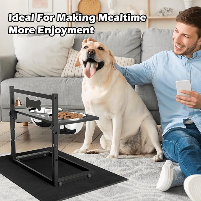 SHAINFUN Elevated Dog Bowls with Mat, Adjustable Height 4.3''-11.8'', Metal Stand, Two 1.7L Stainless Steel Food & Water Bowls for Large, Medium Dogs - Image 6