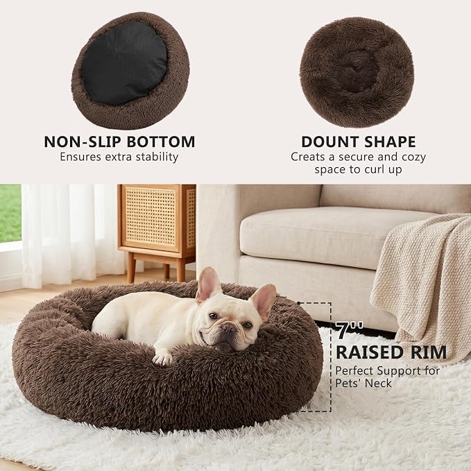 MIXJOY Orthopedic Dog Bed Comfortable Donut Cuddler Round Pet Beds Ultra Soft Washable Dog and Cat Cushion Bed (23'', Coffee) - Image 2