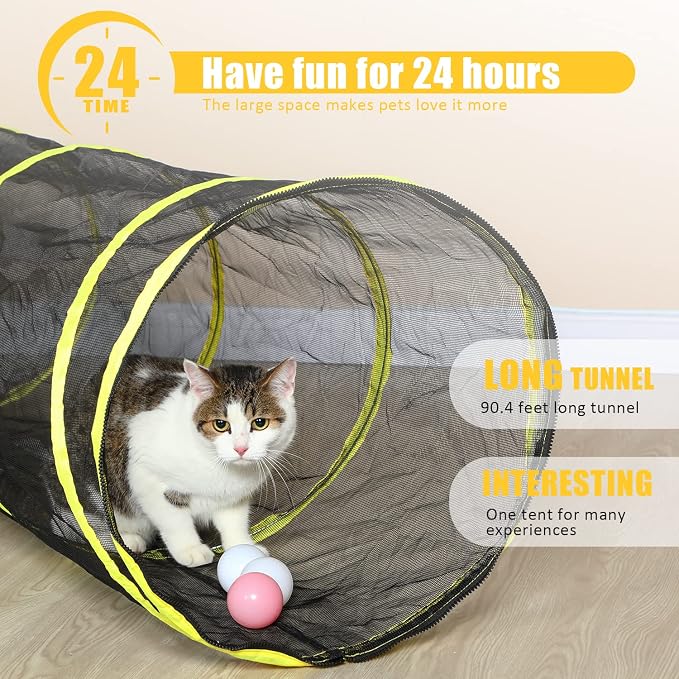 Outdoor Cat Enclosure & Tunnel - Portable Mesh Tent, Cat Playhouse with Adjustable Harness & Leash, Colorful Tease Ball - Image 5