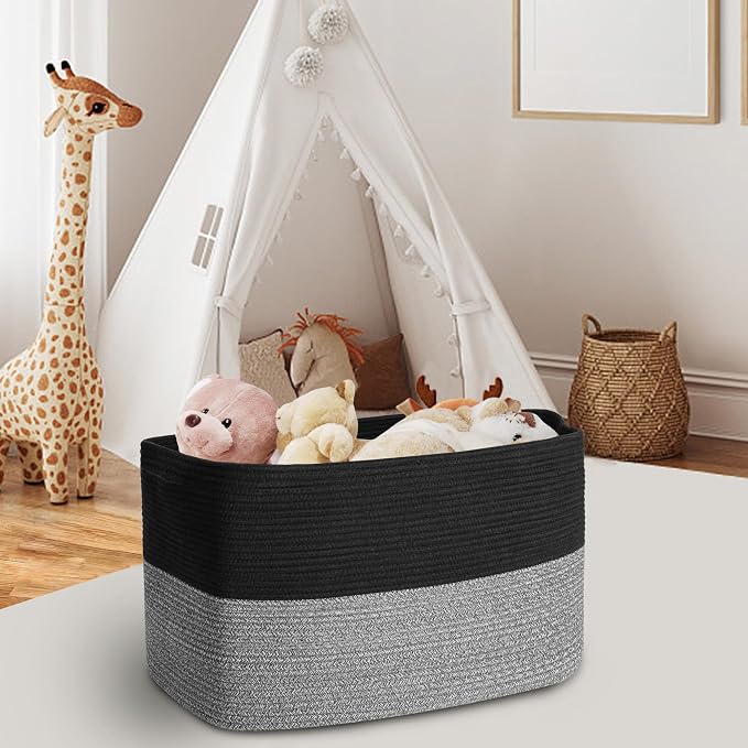 MEGASKET Extra Large Storage Baskets, 22" x 17" x 12" Black Baskets for Organizing, Rectangle Woven Basket for Blankets, Toys, Towels, Laundry, Decorative Wicker Storage Basket, Basket for Decor - Image 7