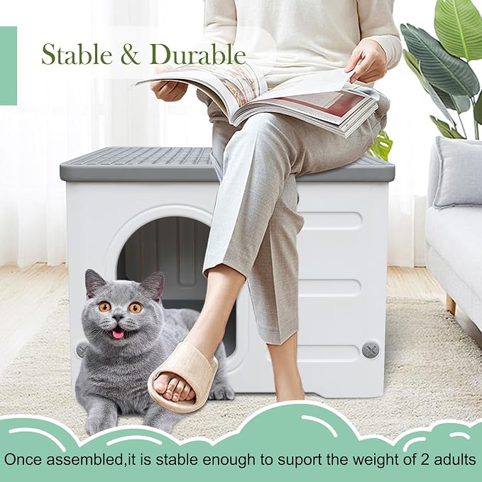 Plastic Cat House Outdoor & Indoor, Feral Cat Houses Waterproof Outdoor Cat House for Feral Cats, Outside Cat Shelter for Small Pet, Assemble and Clean Easily-Grey - Image 3