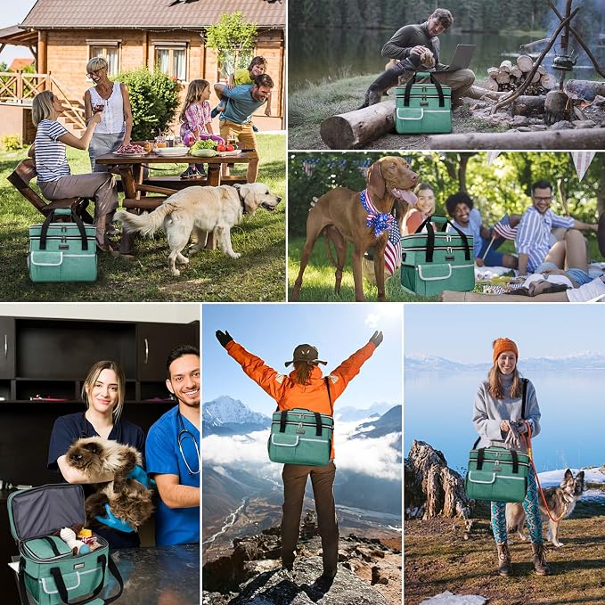 BAGLHER Dog Travel Bag for Supplies - Double-Layer Airline Approved Weekend Pet Travel Organizer Set for Dog and Cat Tote with 2 Pet Food Containers and 2 Collapsible Silicone Bowls Green - Image 5