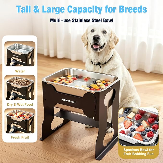 Bobbie & Laxi 14" Elevated Dog Water Bowl, 2.4 Gal Stainless Steel Bowl | Raised Dog Bowl for Large Breed, Metal Dog Feeding Station for Relief Joint Pressure, Easy Clean for Indoor & Outdoor Use - Image 2
